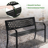 VINGLI Outdoor Bench Porch Bench Patio Metal Garden Bench w/PVC Back, Steel Black Outdoor Bench Park Bench for Yard Lawn Decor Deck Entryway VINGLI