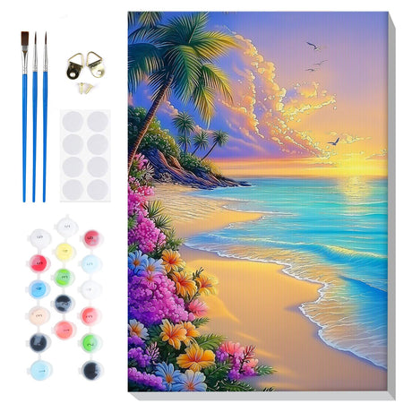 Bowetile Framed Paint by Numbers Sea for Adults Beginners, Adults' Paint-by-Number Landscape Kits, Easy Adult Paint by Number Kits on Canvas, Acrylic Number Painting for Home Decor, 8x12in Bowetile