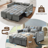 Pull Out Couch 3 in 1 Sleeper Loveseat Convertible, 55'' 2-Seater Sofa Bed with Throw Pillows, Perfect for Living Room and Office, Grey SumKea