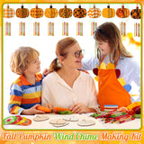 GlikCeil 128 Pcs Fall Crafts Pumpkin Wind Chime Making Kit Make Your Own Pumpkin Wind Chime Wooden Arts and Crafts Ornaments DIY to Paint Autumn Craft for Fall Autumn Thanksgiving Party GlikCeil