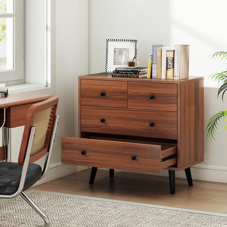 GOFLAME 4 Drawer Dresser for Bedroom, Modern Chest of Drawers, Wood Storage Dresser Organizer for Closet, Living Room, Hallway, Entryway, Walnut GOFLAME