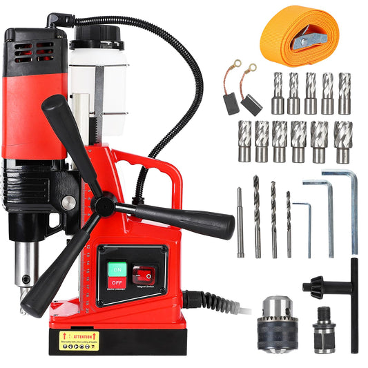 GAOMON Maximum drilling diameter 40 double track forward 6 pieces, 110 Powerful 1400W Electric Mag Drill Press - Portable and Versatile - 2 inches Boring Diameter, Variable Speed, 810RPM, and - WoodArtSupply