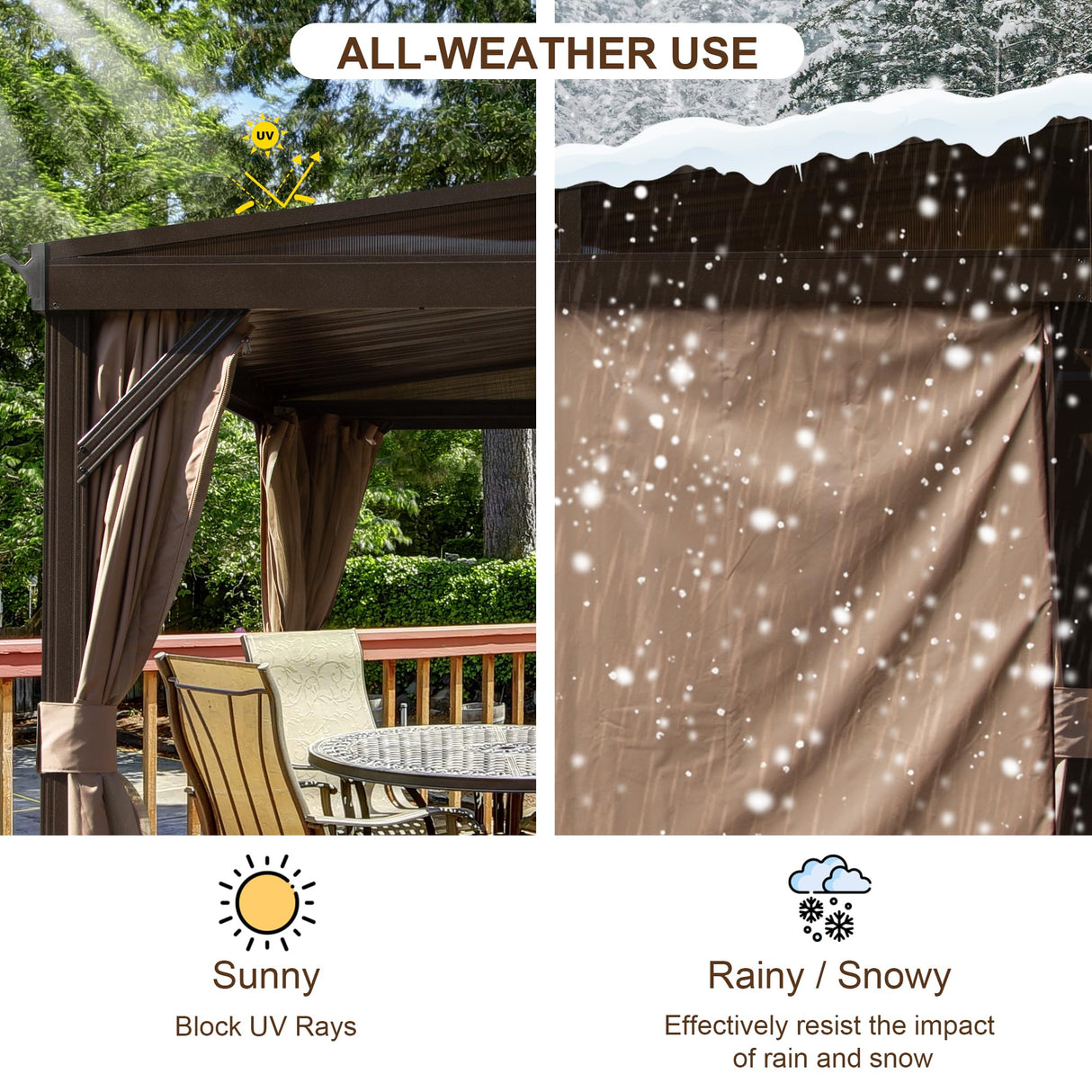 Domi 8x12FT Lean to Gazebo, Outdoor Hardtop Wall Mounted Gazebo with Sloping Galvanized Steel Roof, Aluminum Frame Mounted Gazebo with Netting and Curtain Included for Deck, Porch, Backyard domi outdoor living