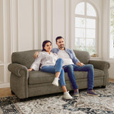 ONBRILL 90 Inch Nailhead Trim Couches for Living Room, 23" Deep Seat Rolled Arm Sofa, Comfy Upholstered 3 Seater Sofa, Chenille Couch w/Wooden Leg, Large Traditional Sofa for Bedroom, Farmhouse, Brown ONBRILL