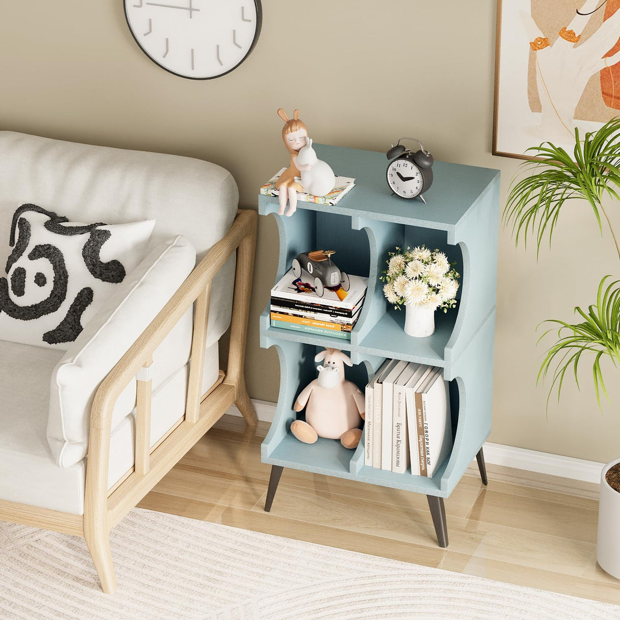 Aenuert Blue 4-Cube Modern Bookshelf - Stylish Open Storage Display Cabinet for Home and Office Aenuert