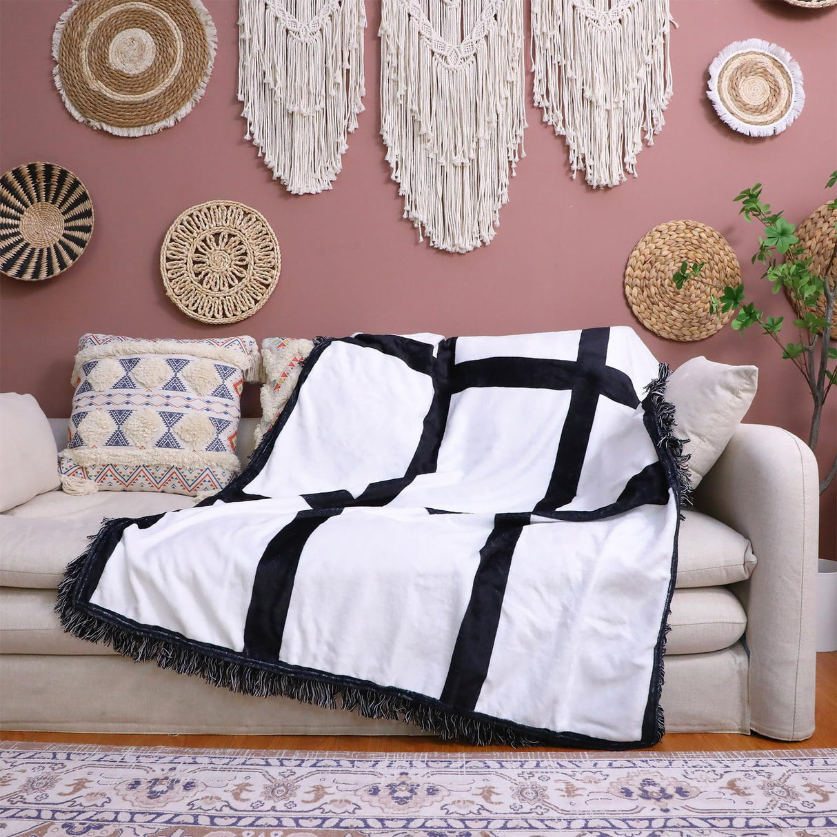 Kinlop 3 Pcs 40 x 60 Inch Sublimation Blanks Throw Blanket with Printable Sublimation Blankets for Heat Press with Tassel Fuzzy Picture Photo Blanket for DIY Sofa Couch Bed Home(9 Panel) Kinlop