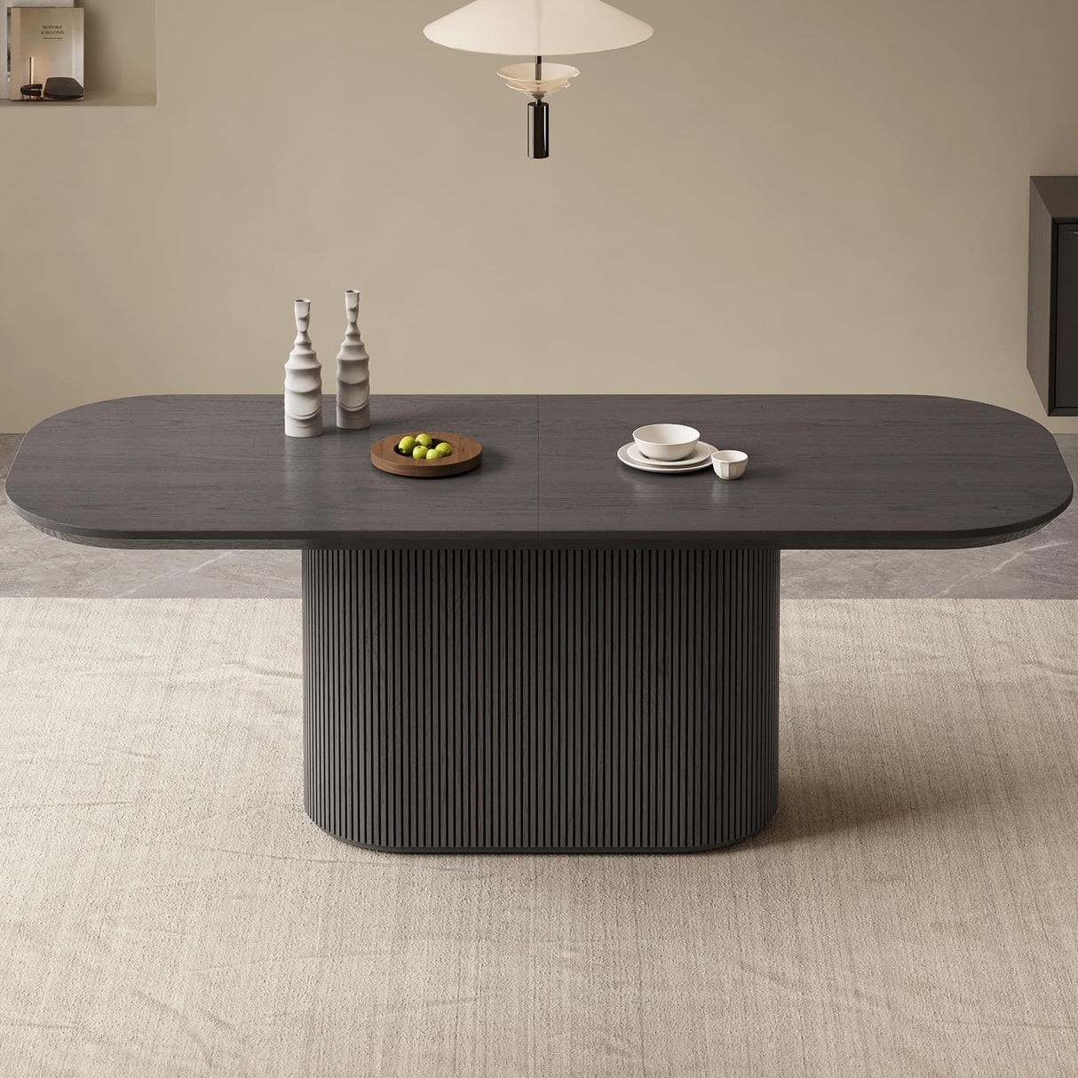 GraceNook 86" Wood Oval Dining Table for 2-8, Large Modern Dining Room Table, Pedestal Dining Kitchen Table with Sleek Ripple Pedestal, Large Minimalist Table for Meal, Dinner, Study GraceNook