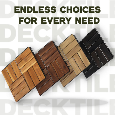 VICTORY RELAX Acacia Wood Flooring Interlocking Deck Tiles for Patio Decor 9 Pcs 12 Slats VR Black - Waterproof Indoor & Outdoor Decor - Balcony Garden Decking Tile (12.2 * 12.2 * 0.7 inches) VICTORY RELAX