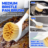 Holikme 3 Pack Dish Brush Set with Bamboo Handle, Kitchen Cleaner for Cleaning Pot, Sink and Stove, Skillet Scrubber with Tough Bristles for Cast Iron Grill Pan, Yellow White Black Holikme