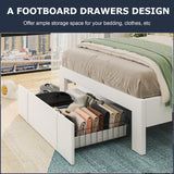 VECELO Twin Size Bed Frame with Storage Drawers, Leather Upholstered with Diamond Tufted Headboard, Solid Wood Slat Support, No Box Spring Needed, White VECELO