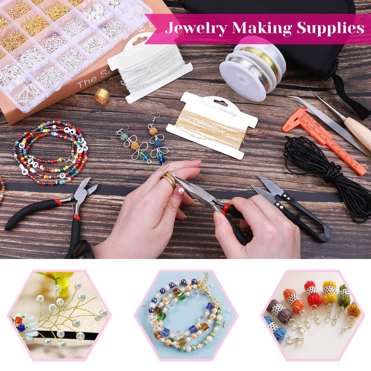 Shynek Jewelry Making Supplies Kits for Adults with Jewelry Making Tools, Earring Charms, Wires, Findings and Helping Hands for Jewelry Making and Repair shynek