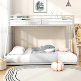 Zevemomo Twin Over Full Bunk Bed, Metal Low Profile Bunkbeds with Full-Length Guardrail and Ladder, Space Saving, No Boxing Spring Needed, White Zevemomo