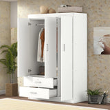 KELRIA Modern 3-Door Wardrobe with 2 Drawers, 3-Tier Storage-Cubes and Hanging Rail, Large Freestanding Armoire Wardrobe Closet, Clothes Storage Cabinet Organizer for Bedroom, White KELRIA