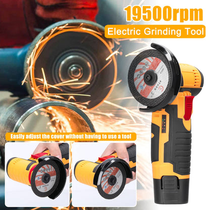 Angle Grinder, Geevorks Electric Grinding Tool 19500RPM, Mini Grinder Handheld Cutter for Cutting Polishing Ceramic Tile Wood Stone Steel, with 2 Cutting Disc/2PCS 1200mAh Battery, Yellow - WoodArtSupply