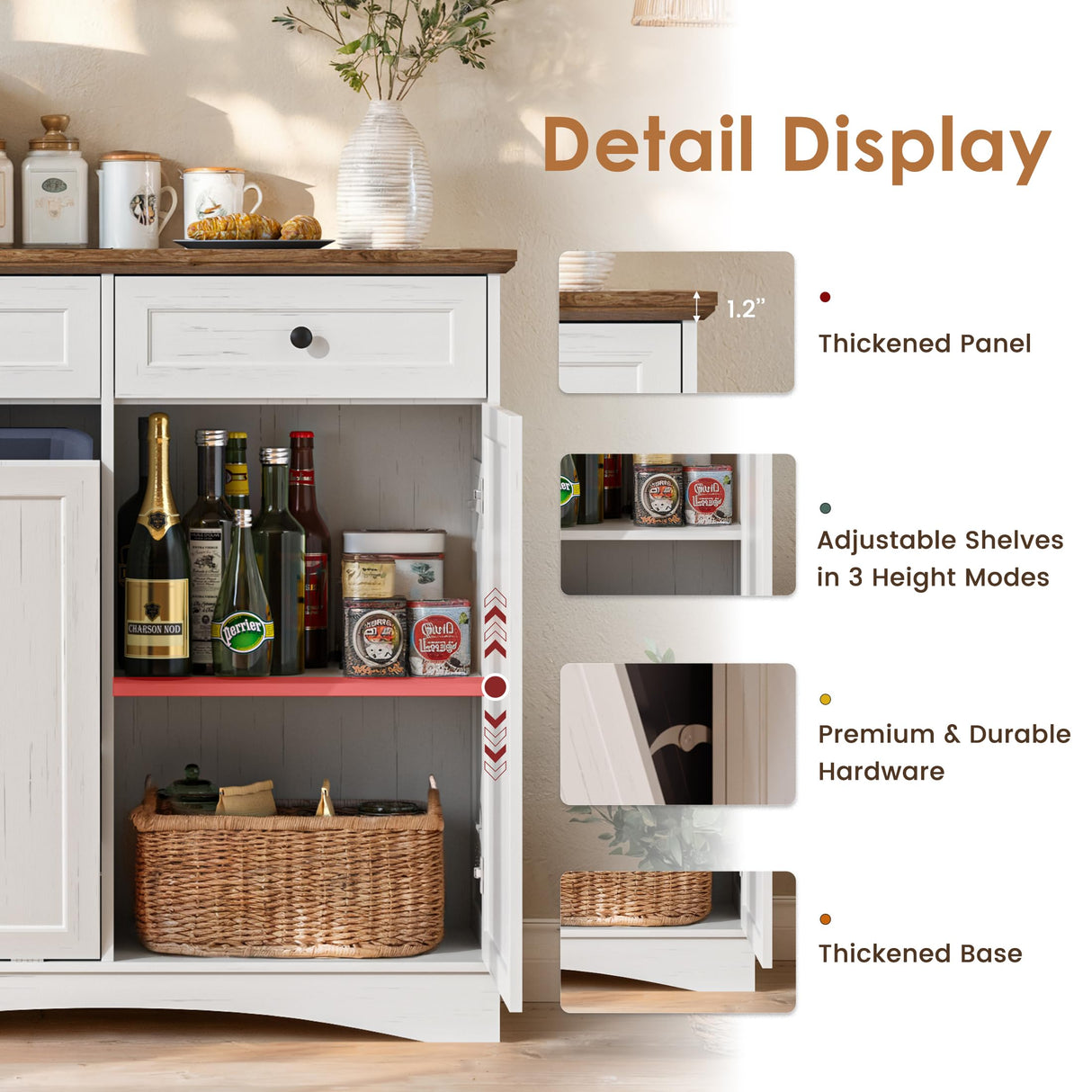 NEWOWNDS Tilt Out Trash Can Cabinet, Dog Proof Trash Can Storage Cabinet with 2 Drawers, Adjustable Shelf, Kitchen Island with Trash Can Storage, Hidden Trash Cabinet (White, Dual Doors) NEWOWNDS