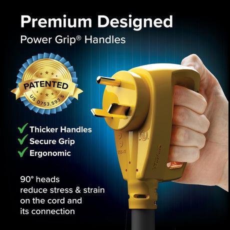 Camco PowerGrip 50-Ft 30-Amp Camper/RV Extension Cord - Standard 30-Amp Male & 30-Amp Female Connectors - Crafted of 10-Gauge Copper Wires w/Heat Resilient PVC Coating - Rated for 125V/3750W (55197) Camco