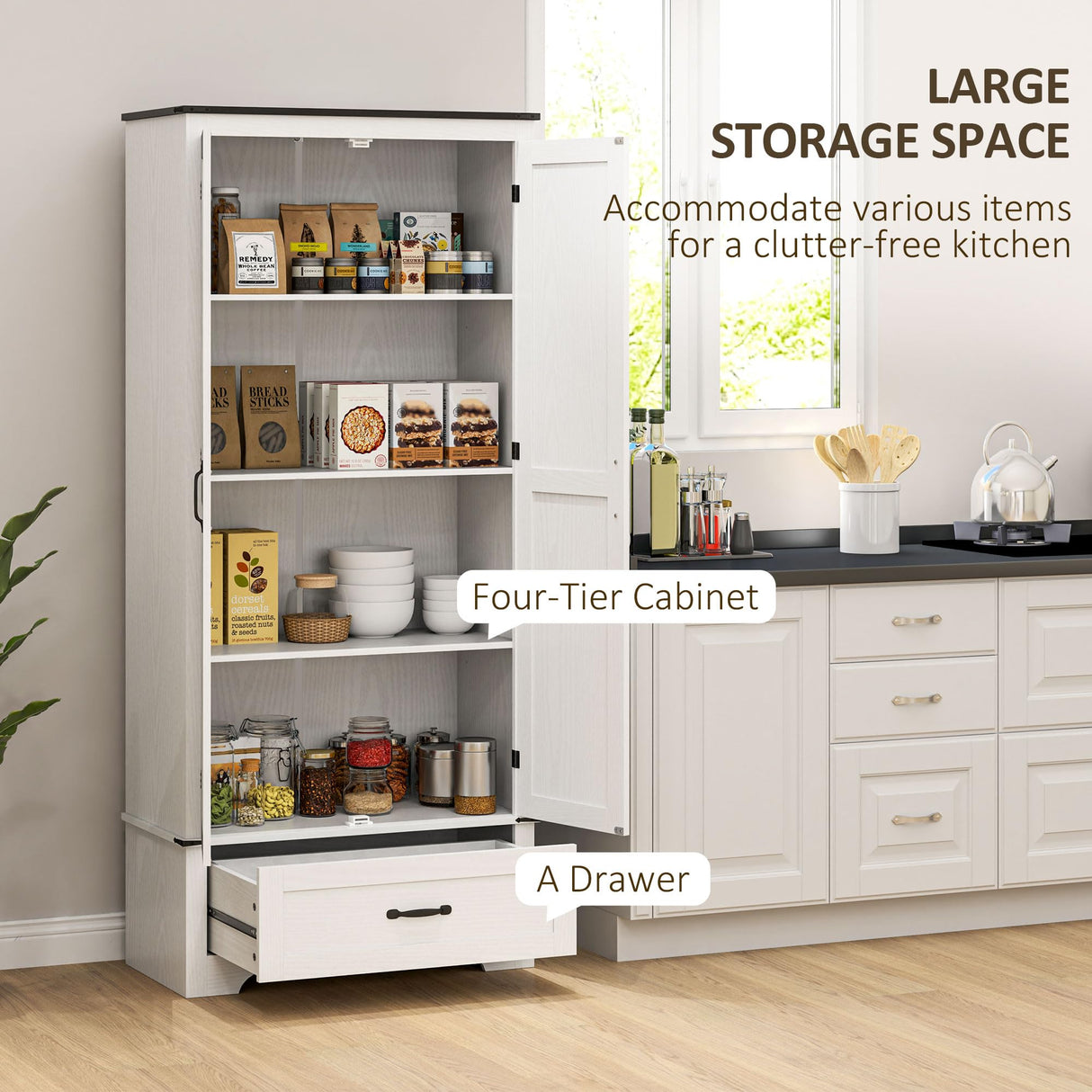 HOMCOM 72" Tall Farmhouse Kitchen Pantry Cabinet - Kitchen Storage Cabinet with Adjustable Shelves & 2 Barn Doors & Drawer, Versatile Storage Unit for Dining Room, Distressed White HOMCOM