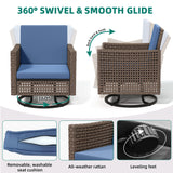 YITAHOME 3 Pieces Swivel Rocking Chairs, Patio Wicker Chairs Outdoor Patio Furniture Set with Rattan Side Table, Thickened Cushions, Bistro Swive Chairs Set for Porch, Patio, and Yard, Blue YITAHOME