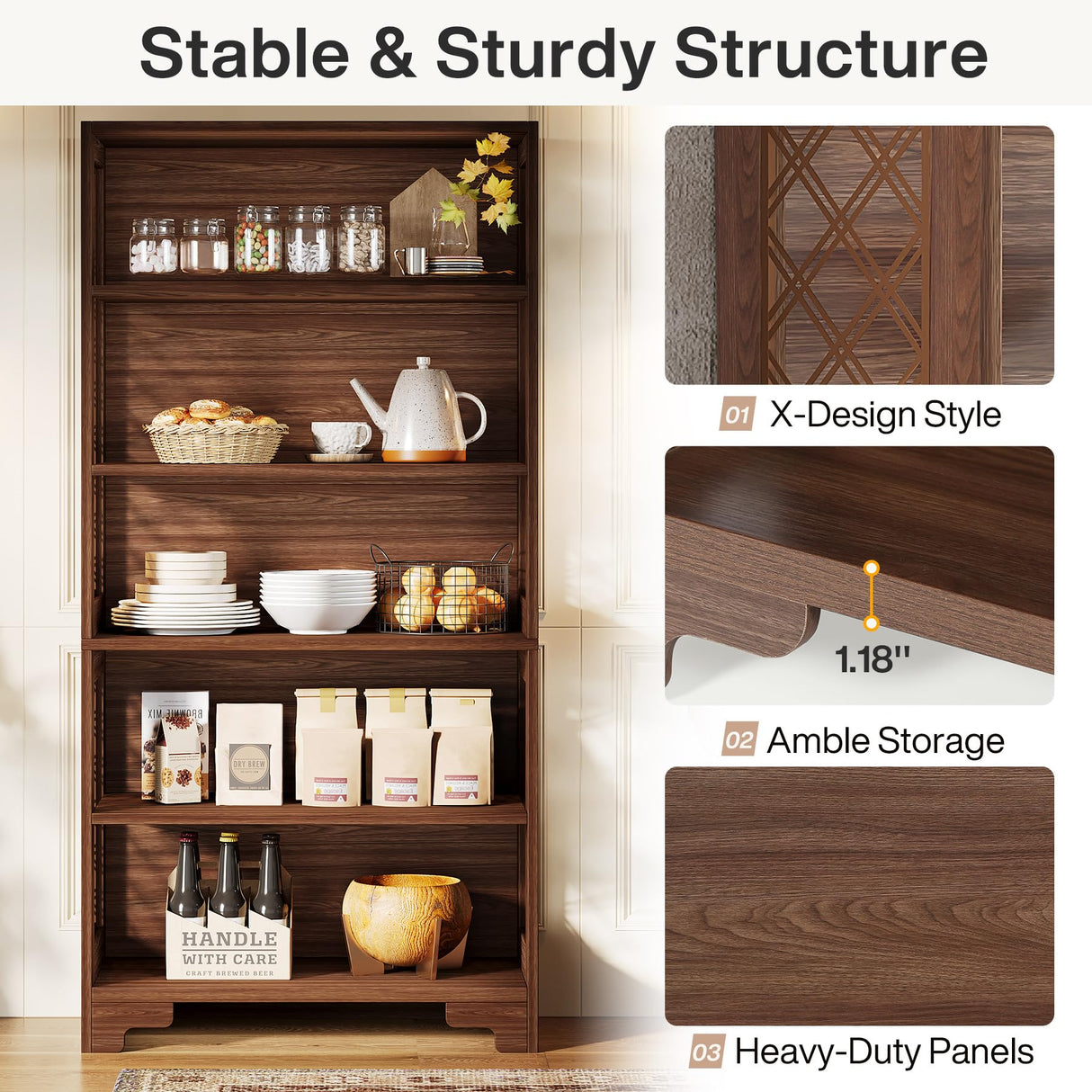 Tribesigns 6-Tier Bookcase, 70.8" Vintage Tall Bookcase,5-Shelf Mid-Century Display Rack Storage Shelves for Home Office, Living Room, Bedroom, Set of 2 Tribesigns