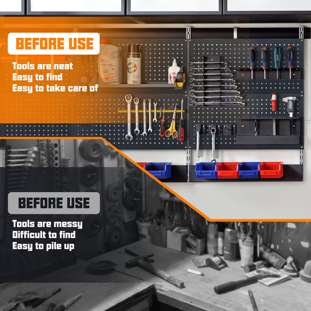 Chinrose Metal Pegboard Storage System, Garage Wall Organizer, Tool Storage Panels for Workbench (Black, 31.5"x15.75"-4PCS) Chinrose