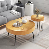 Giantex Boho Round Coffee Table Set of 2, Sofa Side Nesting Table with Solid Pine Wood Top, Metal Legs & Adjustable Foot Pads, 31.5" D Large Table Set for Living Room (Radial Pattern, Natural) Giantex