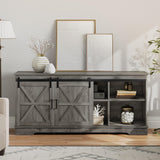 YITAHOME Farmhouse TV Stand for 65/60/55 Inch, Modern Entertainment Center with Sliding Barn Door, Wood TV Media Console Storage TV Cabinet for Living Room for 300lbs, Rustic Grey YITAHOME