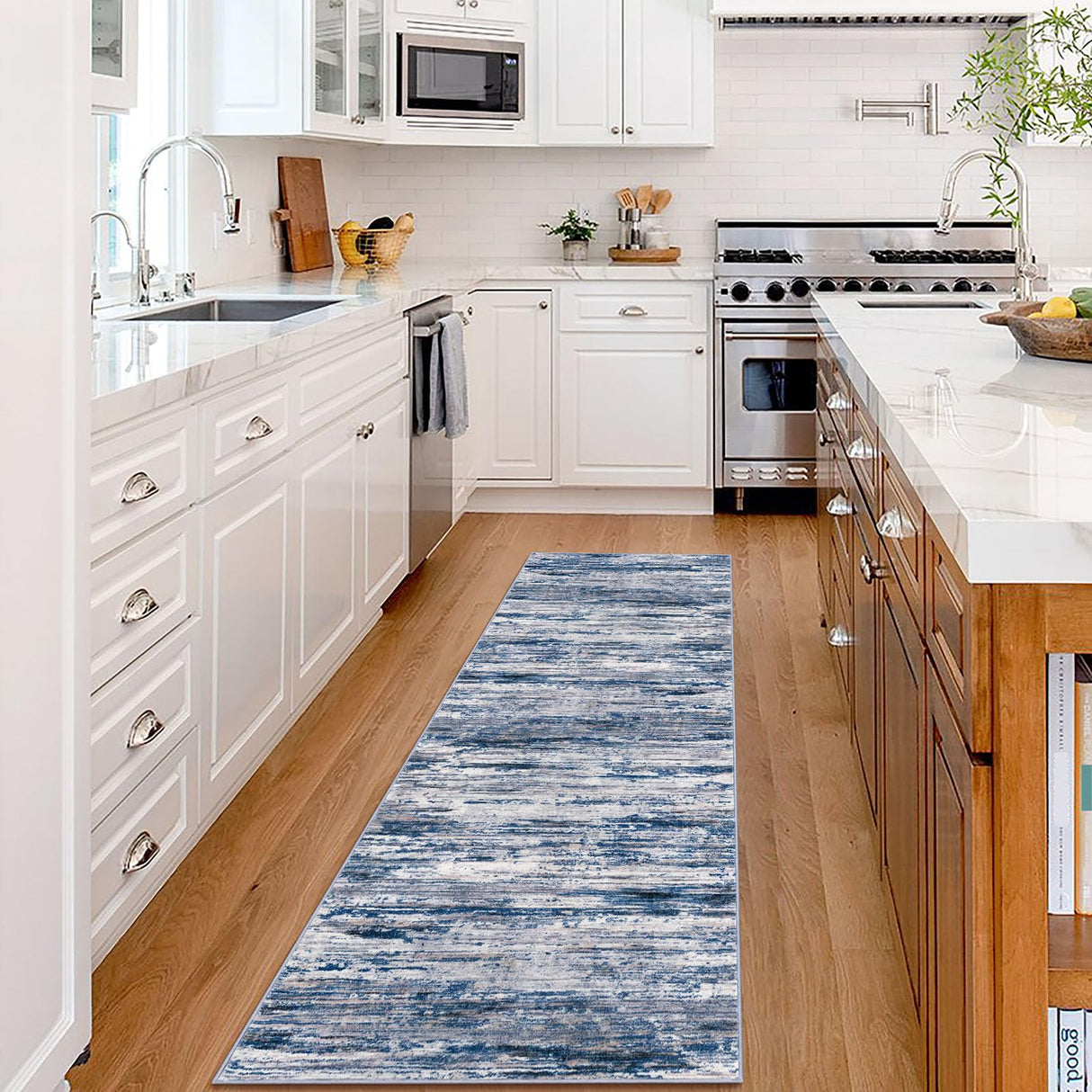 SIILOOM 2x6 Navy Blue Gray Neutral Multi Modern Abstract Runner Rug for Hallways, Super Soft Hallway Decor Kitchen Rugs with Non-Slip, Non-Shedding Washable Rug for Hallways Entryway Bedroom Indoor SIILOOM