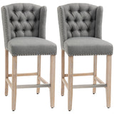 HOMCOM Counter Height Bar Stools Set of 2, 27" Seat Height Upholstered Barstools, Farmhouse Kitchen Island Stools with Nailhead-Trim, Tufted Back and Wooden Legs, Light Gray HOMCOM