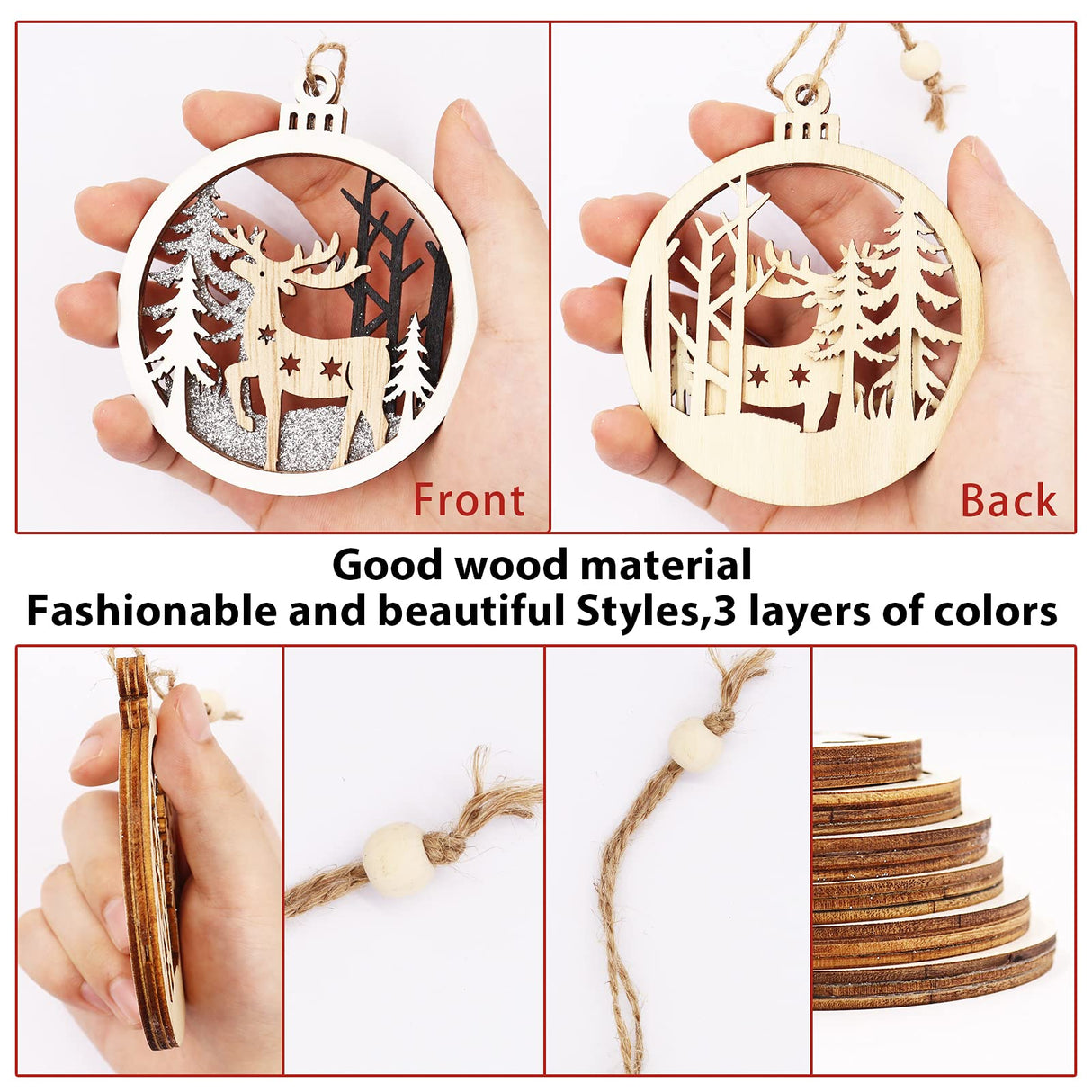 Winter Wonderland Ornaments for Christmas Tree - 6 Pack Christmas Wooden Ornaments for Winter Christmas Holiday Tree Decorations GuassLee