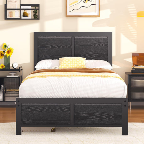 VECELO Twin Bed Frame with Wood Headboard and Footboard, 14 Inch Platform Mattress Foundation, No Box Spring Needed, Heavy Duty Slats Support, Easy Assembly VECELO