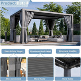 Aoxun Louvered Pergola 12' x 16' Outdoor Aluminum Pergola Adjustable Roof, with Waterproof Curtains and Nets, for Decks, Gardens, Gray Aoxun