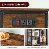 MAHANCRIS Bakers Rack with Power Outlet, Microwave Stand with Adjustable Mesh Rack, Coffee Bar Station, Kitchen Storage Racks with 6 S Hooks, for Kitchen, Dining Room, Rustic Brown and Black BRHR80E01 MAHANCRIS