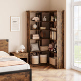 IDEALHOUSE Corner Bookshelf 72.8in Farmhouse Bookcase Large Bookshelf Wood Bookcase Tall 5 Tier Corner Shelf L Shaped Bookshelf Storage Display Rack Living Room Bedroom (Retro, Half Panel) IDEALHOUSE