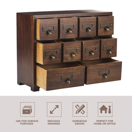 Traditional Card Catalog Solid Wood Small Chinese Medicine Small Curio Cabinet l Vintage Retro Look Tea Storage Organizer Apothecary Drawer Dresser l Modern Gadget Coffee Shelf | FULLY ASSEMBLED Primo Supply