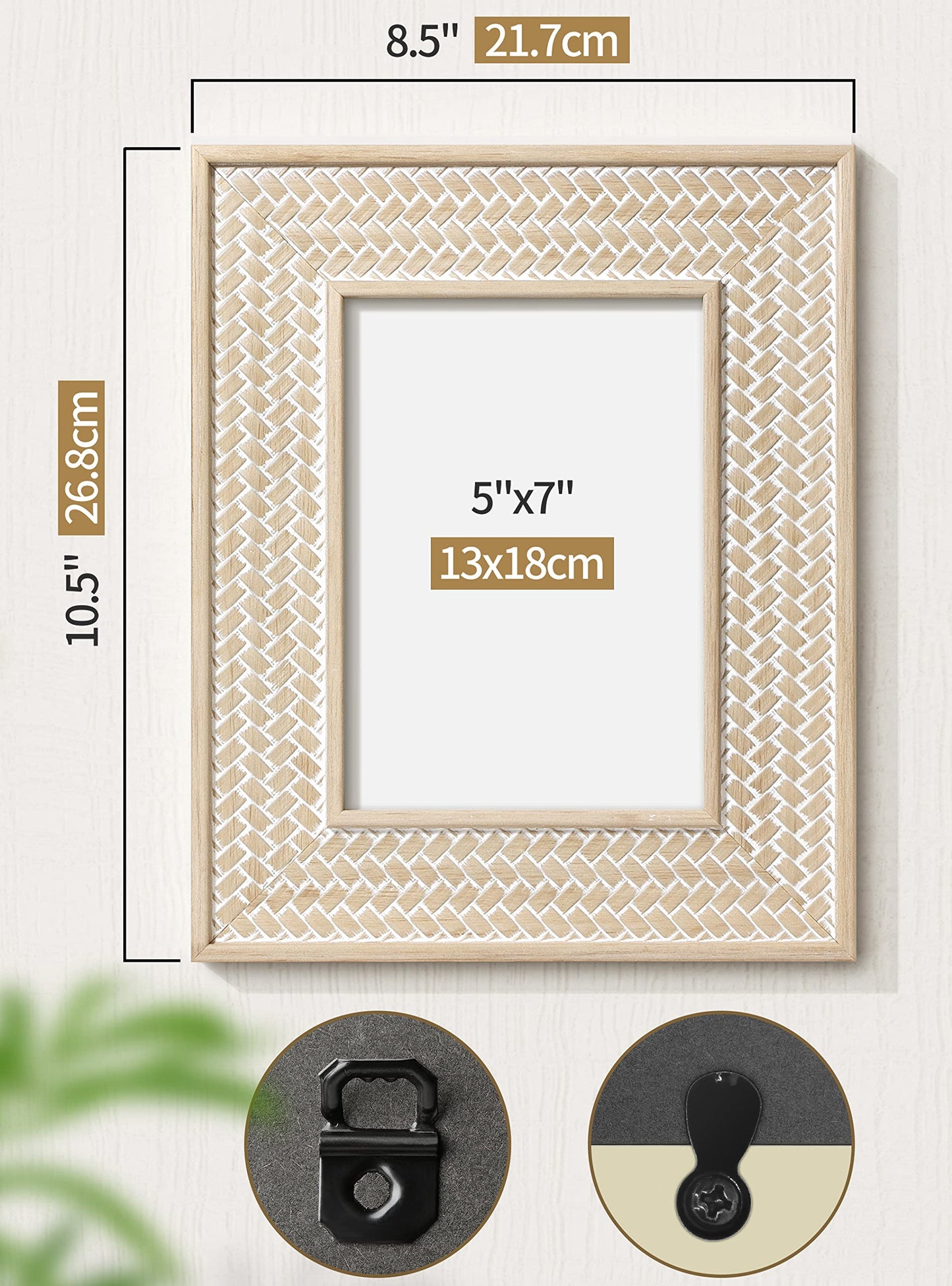 Afuly 5x7 Picture Frame Natural Boho Picture Frames Beige Chic Bohemian Photo Frame Desk Picture Frames for Wall Hangings Home Decor, Wedding Gifts for Couple Grandma Mom Women