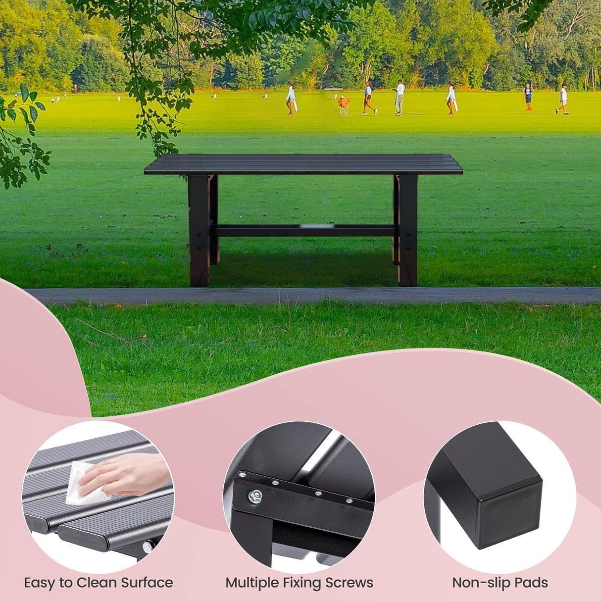 TECSPACE 35 Inches Aluminum Outdoor Weatherproof Bench Backless, 330 LBS Bearing Capacity Garden Porch Bench, Black TECSPACE