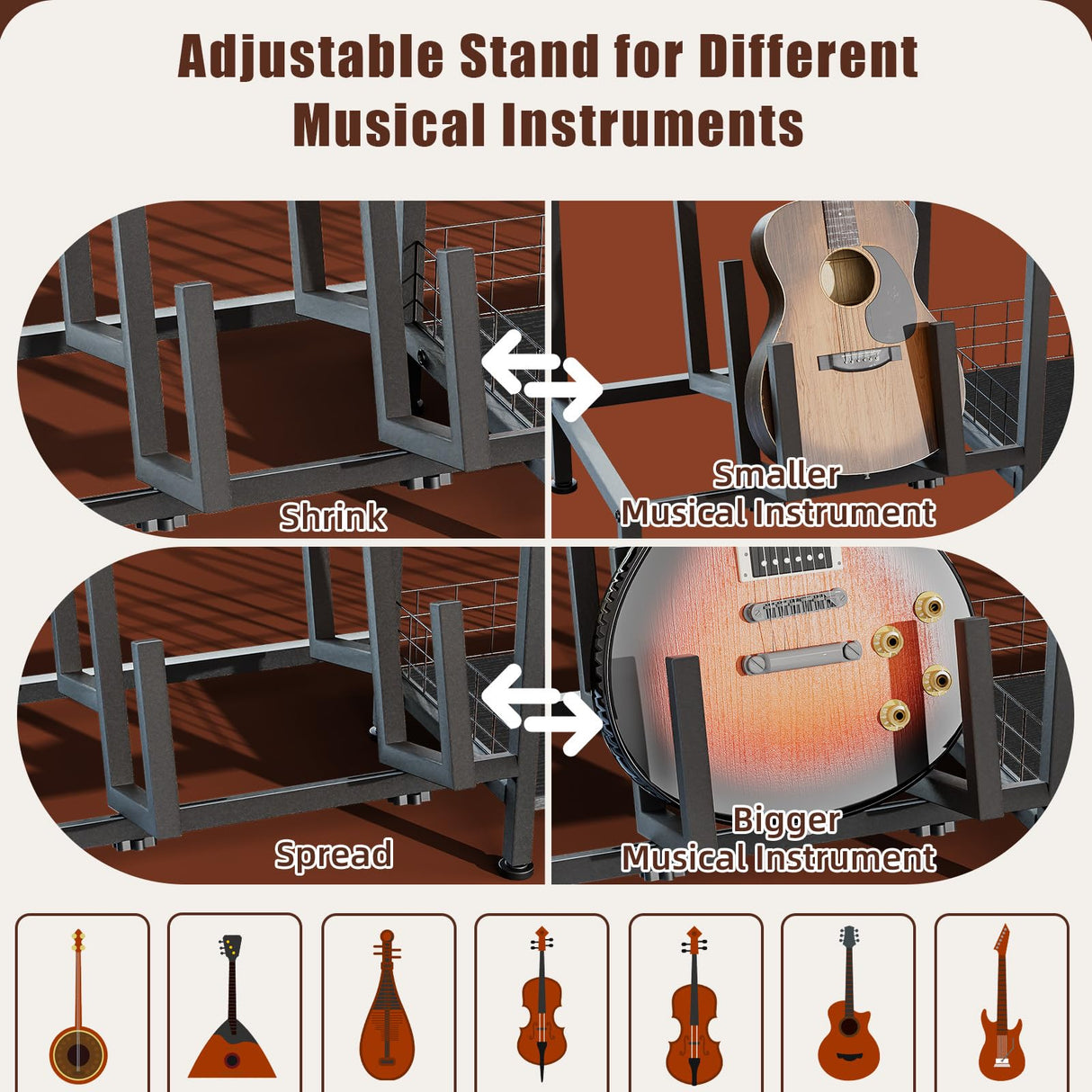 kepptory Vinyl Record Player Stand with Guitar Stand, Record Player Table with RGB LED Light, Record Player Cabinet with Vinyl Storage Holds up to 300+ Albums, Vinyl Player Stand for Home Use (Black) kepptory