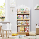 UTEX Kids Bookshelf Wall Mounted, 4-Tier Book Shelf Organizer, Tall Wooden Children's Bookcase, Storage Book Rack for Kids Room, Nursery, Bedroom, Living Room, White UTEX