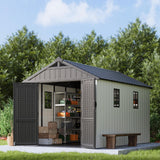 Patiowell 8x12 FT Outdoor Storage Shed, Plastic Shed Resin Garden Shed with Floor & Window & Lockable Door for Patio Furniture, Backyard Tools, Bicycles & Lawnmower, Beige Patiowell