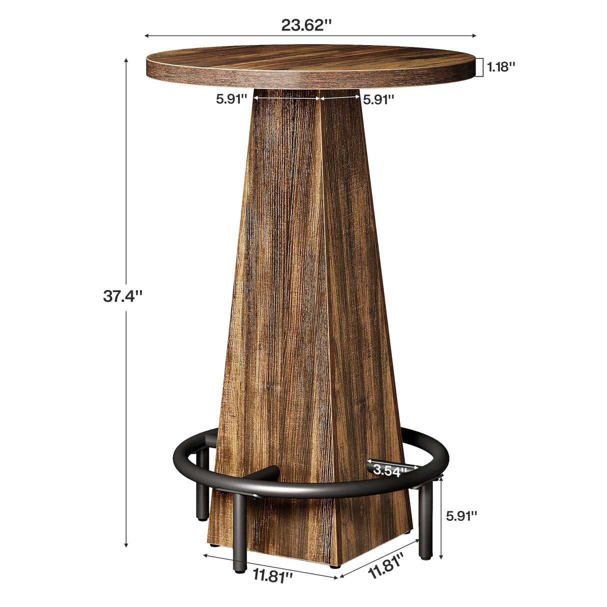 Tribesigns Bar Table, 37.4" High Round Pub Table for Small Bars, Dining Room, Kitchen, Rustic Brown (Only Table) Tribesigns