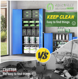 Greenvelly Metal Garage Storage Cabinet,72" Steel Locking Garage Storage Cabinet with Doors and Shelves,Metal Office Storage Cabinet for Home,School,Garage(Black Blue 36" W x18 D) Greenvelly