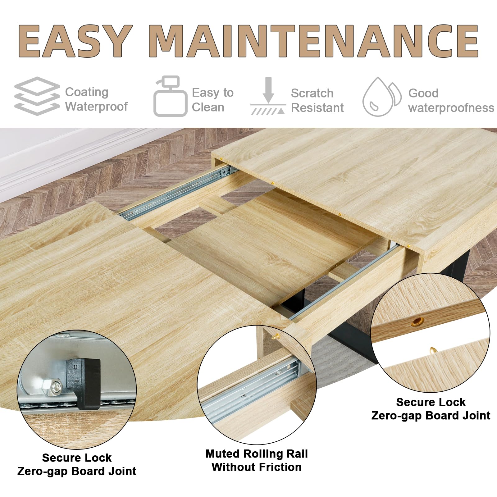 STHOUYN 63”-79” Extendable Dining Room Table for 6 8 10, Modern Farmhouse Wooden Kitchen Expanding Table, Long Large Expandable Dining Room Conference Table (Rustic Oak) - WoodArtSupply