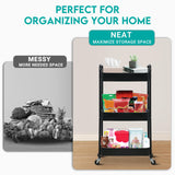 ZOES HOMEWARE 3 Tier Rolling Cart, Metal Utility Cart with 4 Hooks, Rolling Storage Cart on Wheels, Small Organizer Cart for Nursery, Kitchen, Living Room, Bathroom, Black ZOES HOMEWARE