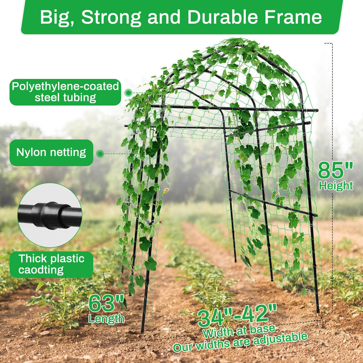 Tetutor Tall Garden Arch Trellis for Climbing Plants Outdoor,7 ft Arbor Large Arch Tunnel Trellis, Metal Cucumber Trellis, Plant Support Archway Garden Trellis for Vegetables Fruits Flowers Yard Tetutor