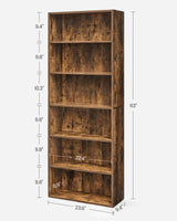 VASAGLE Rustic Brown 6-Tier Open Bookshelf with Adjustable Shelves and Anti-Tip Kit VASAGLE