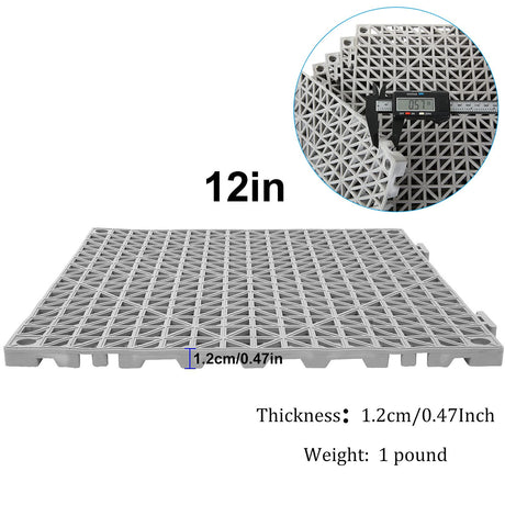 12 Pack 12" x 12" Interlocking Rubber Bathroom Flooring Tiles Non-Slip Splicing Waterproof Mat Modular Interlocking Cushion Mat for Drain, Deck, Pool, Patio, Balcony, Shower, Kitchen, Yard (Gray) FengWu