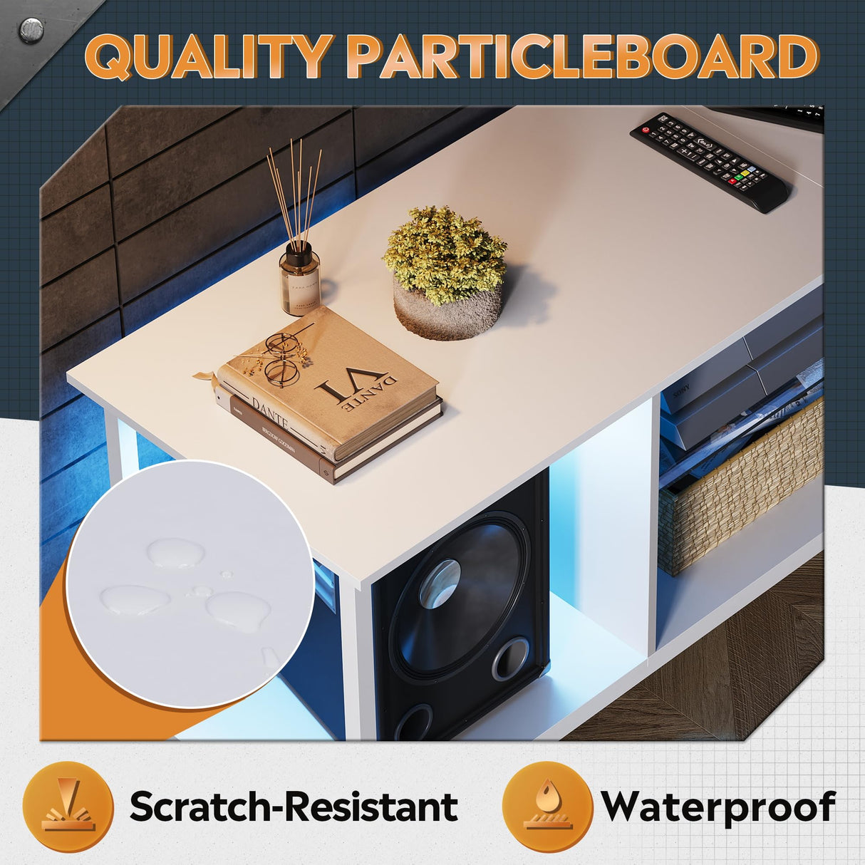 WLIVE TV Stand up to 65 Inch TV, 55" Entertainment Center with LED, Industrial TV Console with Glass Shelf for Living Room and Bedroom, White WLIVE