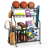 Mythinglogic Garage Sports Equipment Organizer, Baseball Storage Large Capacity, Sports Organizer for Garage with Hooks and Baskets, Ball Storage Rack for Football, Soccer Ball, Bat, Toys Mythinglogic