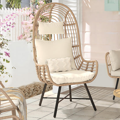 YITAHOME Outdoor Narrow Egg Chair, Patio Wicker Basket Chair with 370lbs Capacity Indoor Egg Chairs with Stand & Cushion Cocoon Chair for Bedroom, Patio, Balcony (Beige) - WoodArtSupply