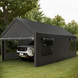 Shintenchi Carport 12' x 20' Heavy Duty Portable Garage, Carport Canopy with Side-Opening Door & Roll-Up Windows, Car Canopy for Truck,Car,Boat,Grey Shintenchi